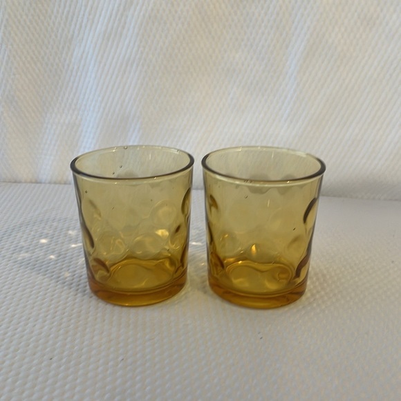 Vintage Hazel Atlas Amber El Dorado Thumbprint Assorted Glasses. Set of seven. - Picture 4 of 9